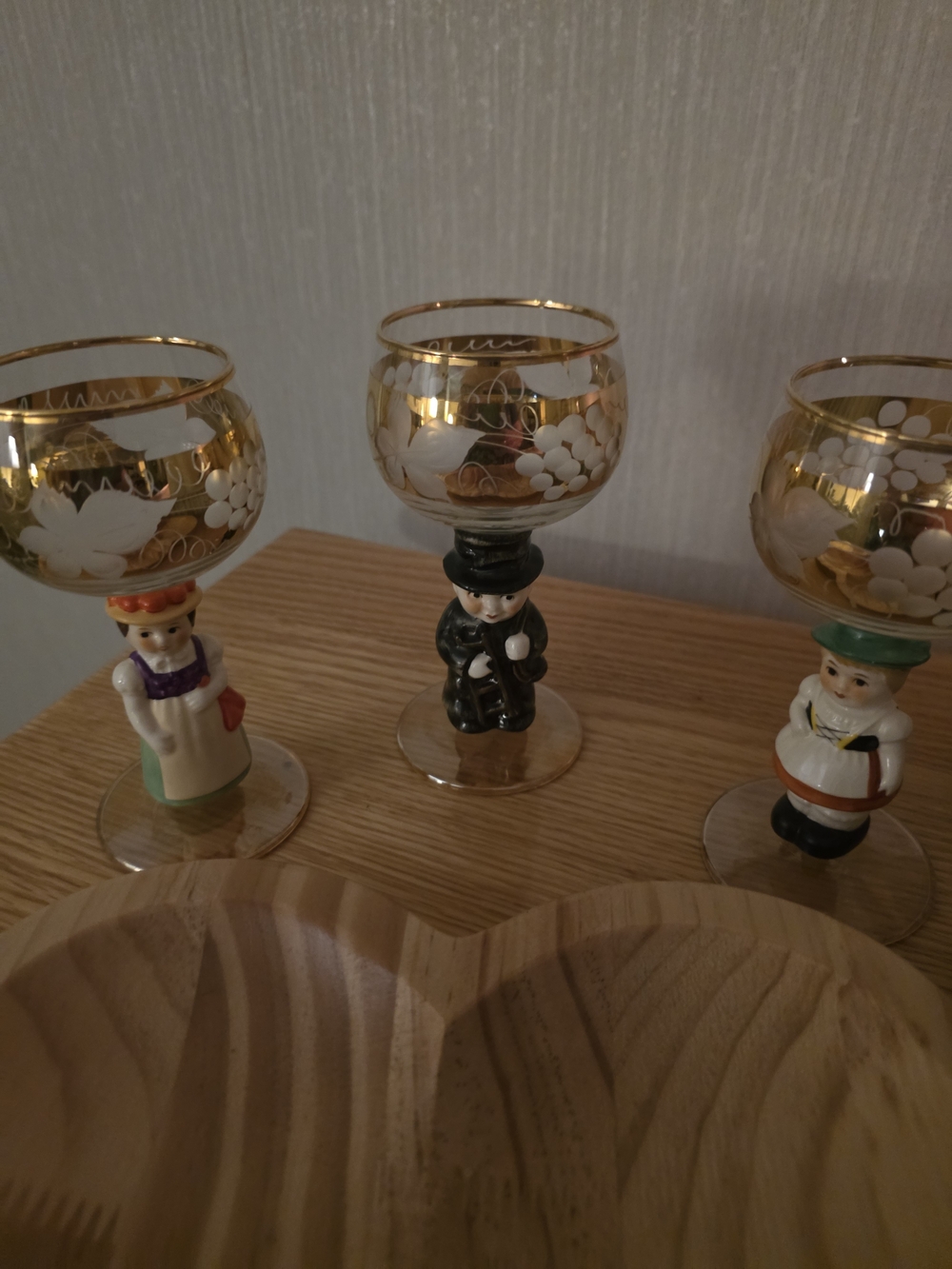6 Hand-Painted Gold Accent Goblet with Figurine Base - Black